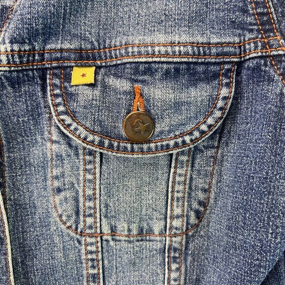 Louie By Anthropologie Dark Denim Jacket Button Front Cut Cuffs Size 6 - Picture 4 of 7